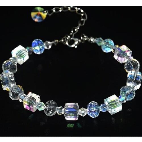 Fashion Summer Square Crystals Link Chain Stretch Charm Bracelets For Women Adjustable Party Jewelry