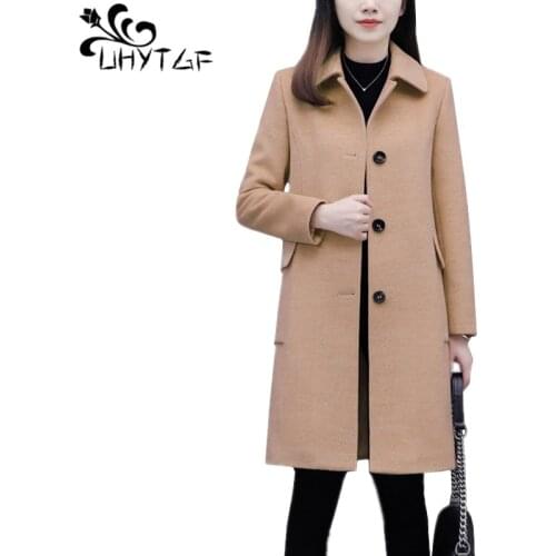 UHYTGF 4XL Plus size fashion women winter jacket outerwear Korean Single-breasted woolen women coat winter warm jacket women 696