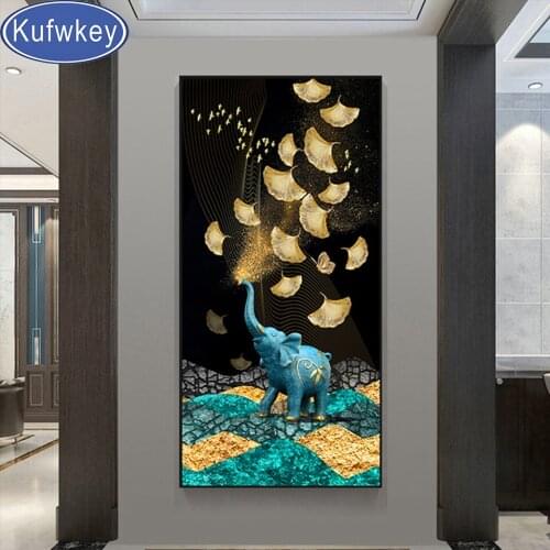 Golden Ginkgo Leaf Elephant diy 5d diamond painting full square round drill diamond embroidery kits Get Rich Mosaic Art Home dec