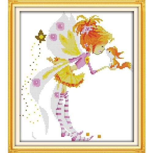 The little girl with squirrel cross stitch kit cartoon 14ct 11ct counted printed canvas embroidery DIY handmade needlework plus