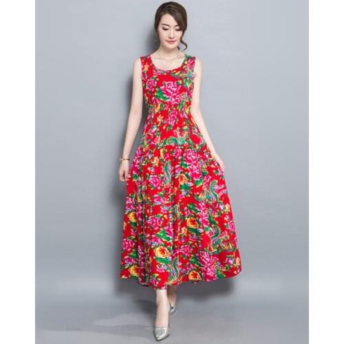 National Sleeveless Dress 2021 Women Clothing Vitnage Print Dress Dance Expansion Tank dresses HY5500