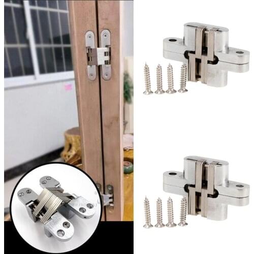 Invisible Concealed Cross Hinges Wooden Doors,Zinc Alloy,Satin Nickel Finish,Pack of 2