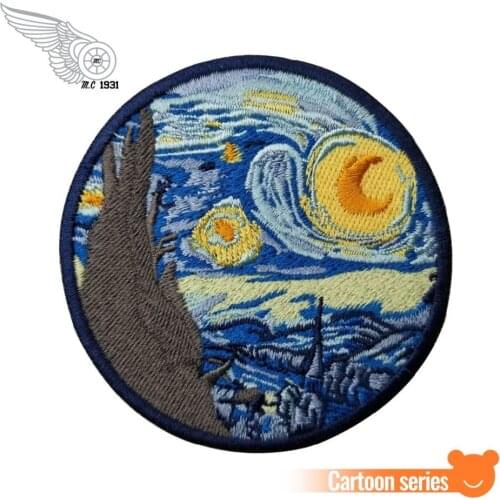 New Arrival The Starry Night Van Gogh Famous Art Work Embroidered Patch for Clothes Clothing Patches Free Shipping