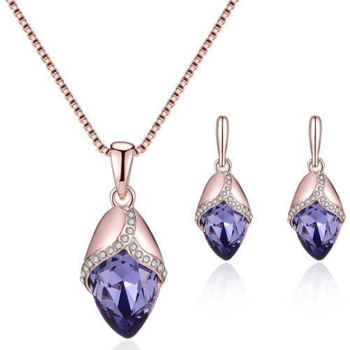 Charm Necklace Earrings Set Golden Flower Rose Drop Crystal Box Chain New Halloween Woman Wedding Ornament Gift Jewelry Sets