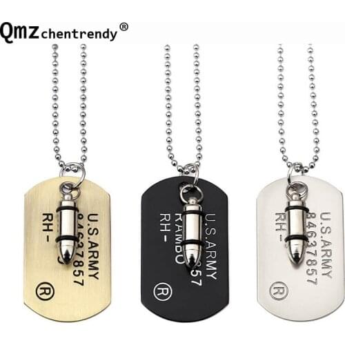 Stainless Steel Rapper Men U.S. Army Style Jewelry Bullet Dog Tag Pendant Necklace HIP Hop Necklace Jewelry Drop Shiping