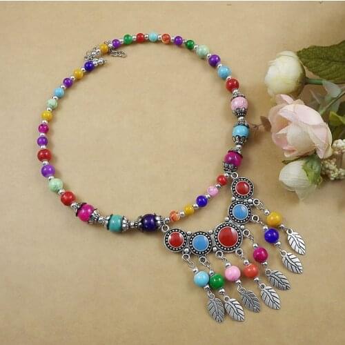 LosoDo necklace for women Bohemian ethnic style retro necklace handmade Miao silver color rice bead necklace fashion jewelry