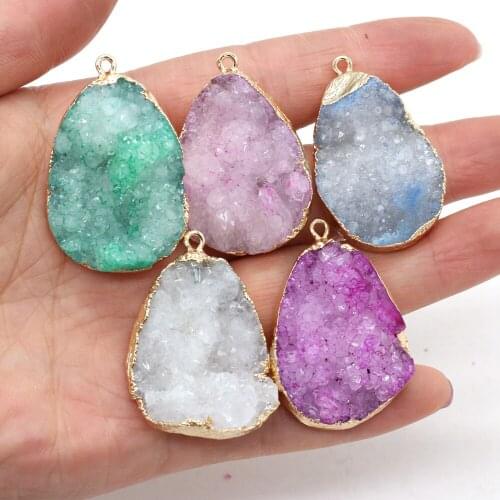 Natural Stone Druzy Agates Pendant Multi-color Gold plated Druzy Crystal Charms for Jewelry Making Necklace Earrings Accessories