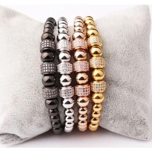 Drop Shipping High Quality Fashion Jewelry Cubic Zirconia Tube Stainless Steel Beads Macrame Bracelet Women Men