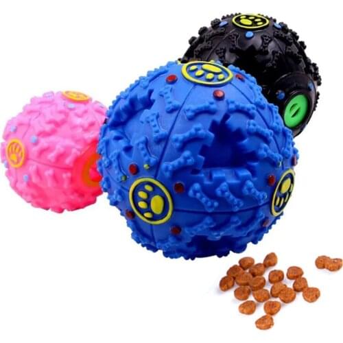 Dog Toy Rubber Ball Chew Dispenser Leakage Food Play Ball Interactive Pet Dental Teething Training Toy Blue Red 7.5cm/2.95"