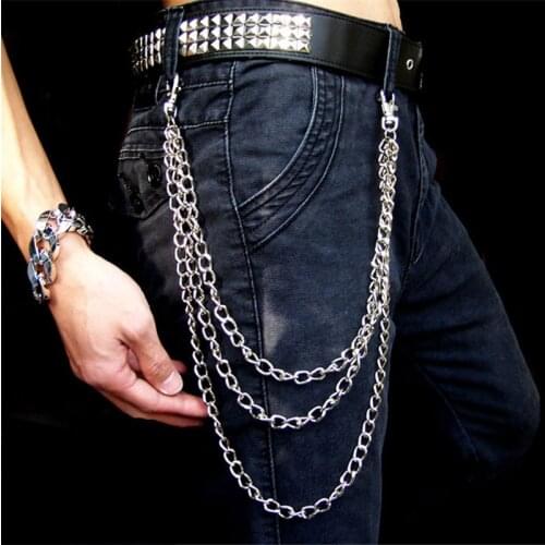 Punk Silver Multilayer Male Hip Hop SIlver Key Chain Motorcycle Men Women Jean pant Wallet Chain Gothic Rock Jewelry DR43