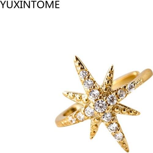 24k gold plated/silver 1pcs Clip Earring For Women Without Piercing Puck Rock Vintage Crystal Star Ear Cuff Girls Jewelry Gifts