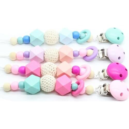 Cute Baby Silicone Teething Dummy Pacifier Clip Bead Infant Soother Nipple Strap Chain for baby Nipples baby chew toys