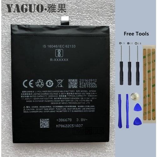 High Quality Original BT65M Battery Replacement 3000mAh Battery Parts For Meizu Meizy MX6 MX 6 Smart Phone + Free Tools