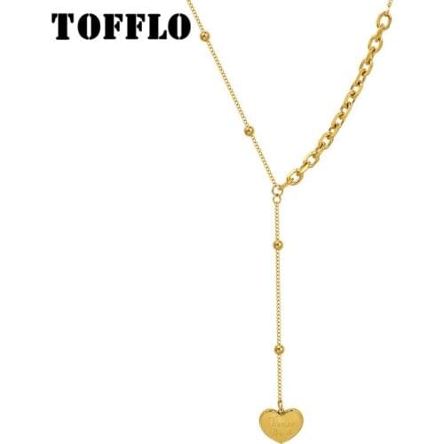 TOFFLO Stainless Steel Jewelry Peach Heart Love Steel Bead Tassel Necklace Female Sweet Chain BSP1029