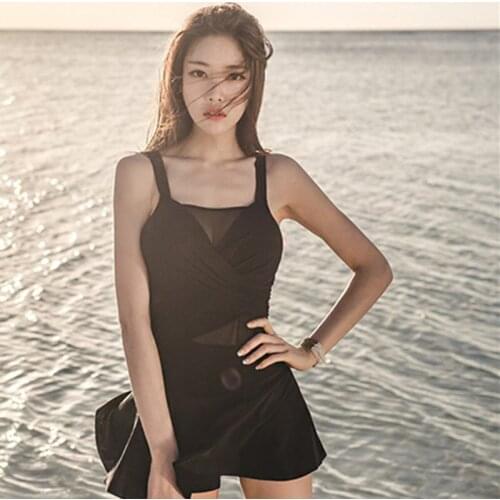 2020 Swimsuit womens sense of fight yarn small chest gathered one-piece skirt cover belly slim girl conservative swimsuit