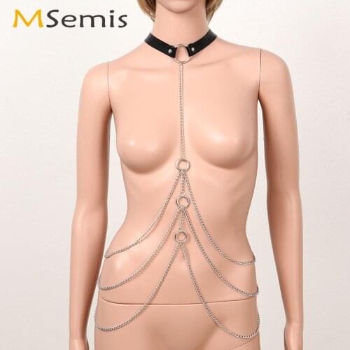 Women Halter Leather Metal Tassel Waist Chain Sexy Pole Dance Tank Gothic Punk Restraints Crop Top Harajuku Harness Belt Costume