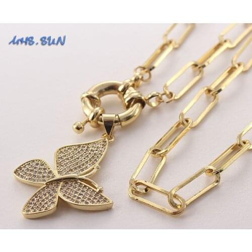 MHS.SUN New Fashion AAA Cubic Zircon Jewelry Chunky Chain Necklace With Butterfly Pendant Choker For Women Gift Hip Hop Style