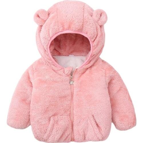 1-6Y Winter Warm Childrens Jacket Boys Girls Thick Coral Fleece Hooded Zipper Jacket
