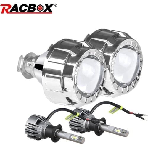 1.8 2.0 inch Bi Xenon Projector Lenses with 80W 12V 6500K H1 Mini Led Bulbs Retrofit H4 H7 Headlight Assembly Silver Shroud Mask