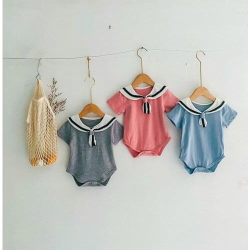 2021 Baby Summer Thin Breathable One-pieceBaby Short Sleeve Navy Style Romper Girls Boys Toddlers Clothes One-piece