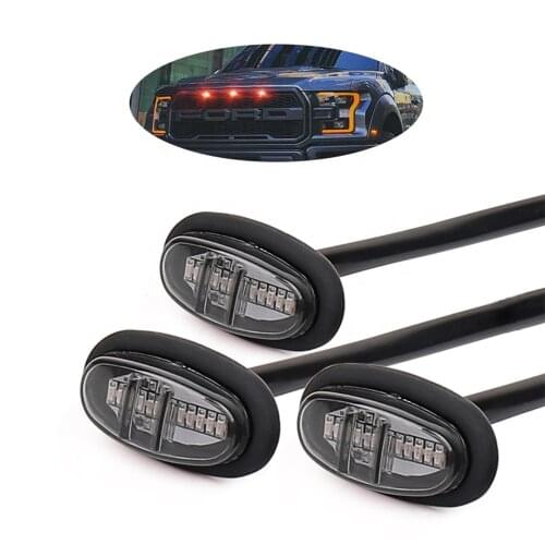 3 Pcs Front Led Grille Light Amber/Red Led Running Lights For Ford F150 Raptor 2010-2018