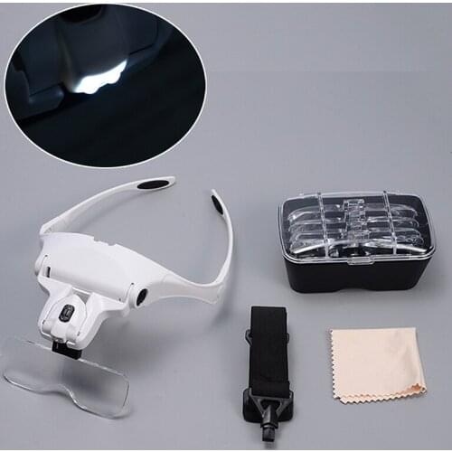 5 Lens Loupe Headband Magnifier LED Light Adjustable Lightweight Magnifying 1.0X 1.5X 2.0X 2.5X 3.5X Glass Reading Repair Tool