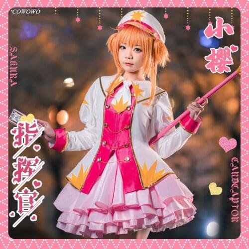Anime! Cardcaptor Sakura Kinomoto Sakura Commander Lovely Sweet Uniform Cosplay Costume Halloween Party Suit For Women 2021 NEW