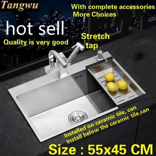 Free shipping Kitchen sink stretch tap mini 304 stainless steel 3 mm hand made single standard slot hot sell 55x45 cm