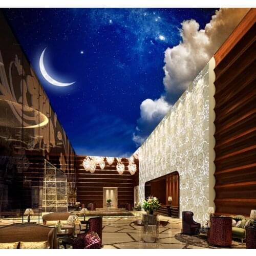 Decoracion ceiling customize 3d wallpaper ceiling Moon white clouds Living room bedroom ceiling 3 d wallpaper for walls