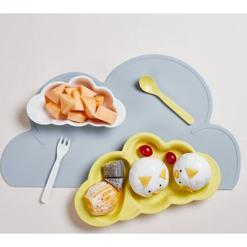 Bamboo Fiber Cloud Shape Baby Plates Bowl Dishes Fork Spoon Solid Food Self Feeding Tableware for Kids Childrens Creative Gift
