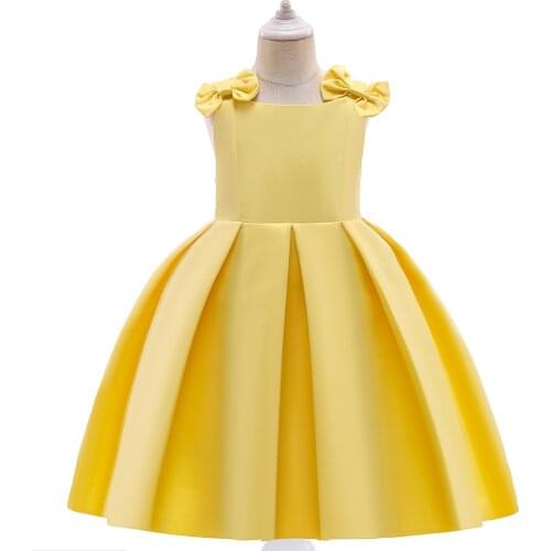 Kids Yellow Princess Dress for Girls Flower Ball Gown Baby Clothes Elegant Party Wedding Costumes Children Clothing with Bow