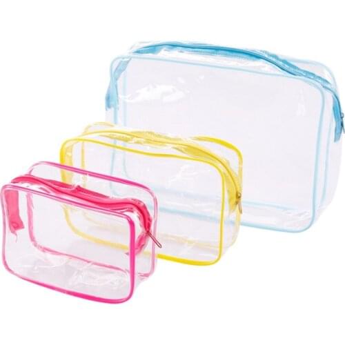 Travel PVC Cosmetic Bags Lady Transparent Clear Zipper Makeup Bags Organizer Bath Wash Make Up Tote Handbags Case