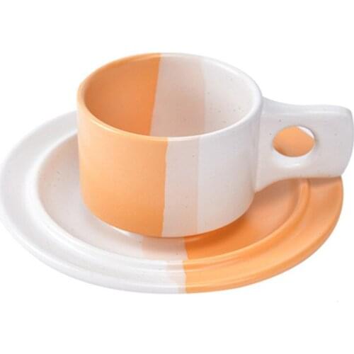 European Ceramic Simple Coffee Milk Mug Office Mixed Colors Afternoon Tea Cup with Saucer Tea Set Couple Tumbler Drinkware 200ML