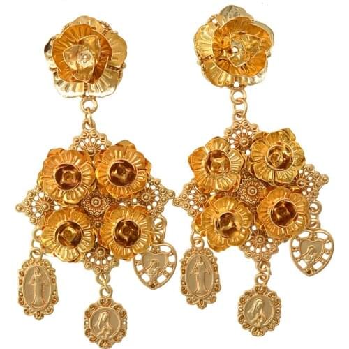 European And American Baroque Retro Metal Cute Sweet Rose Hollow Earrings Elegant Fashion Exaggerated Ethnic Style Ear Jewelry