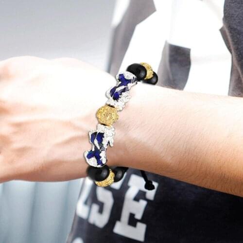 Feng Shui Black Obsidian Beads Silver Pi Xiu Wealth Jewelry Bracelet Xmas Jewelry Color Lucky U9S3