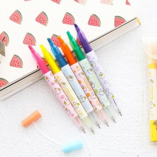6pcs/pack Double Head Combined Fluorescent Pen Graffiti Pen Six Colors Drawaing Pen Key Words Mark Pen School Office Stationery