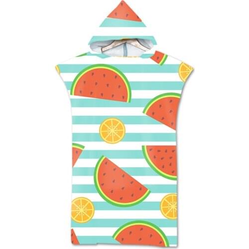 Fruit Printed Microfiber Wetsuit Changing Robe Towel Poncho Quick Dry Hooded Towels for Swimming Beach Pool Surf Beachwear Cloak