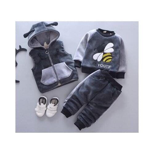 Hot 3Pcs 2019 Baby Kids Winter Clothing Set Newborn Thick Cotton-Padded Clothes for Boys Girls 0-4Y Hooded Vest Jacket Coat Tops