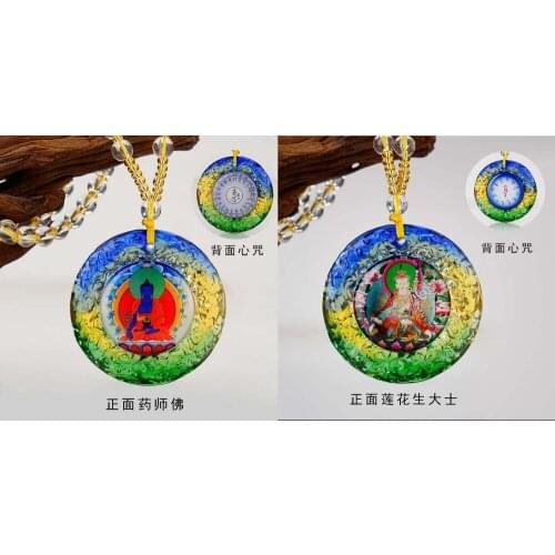 2PCS Greco-Buddhist pocket travel efficacious Mascot Safety Bless Guru Padmasambhava Medicine Buddha Crystal Mantra Amulet