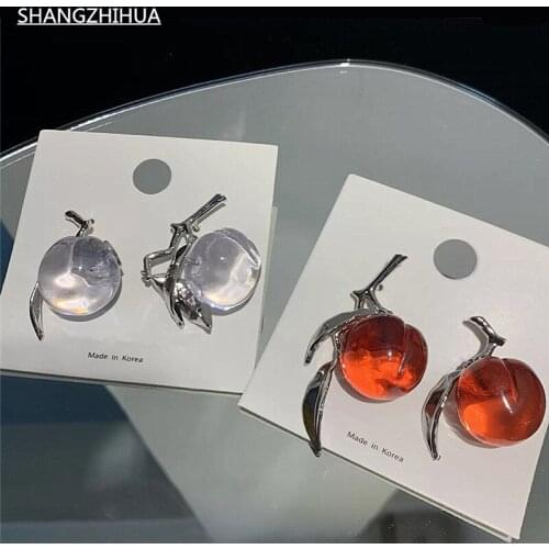 Classic Exaggerated Wind Transparent Peach Earrings for Women 2021 Delicate and Unusual Fruit Party Jewelry Accessories