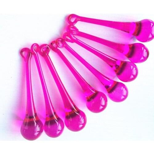 Free Jump Rings Modern 20pcs/lot Dia20x80mm Fuchsia Glass Raindrop Prisms For Crystal Chandelier Parts Bar & Home Decoration