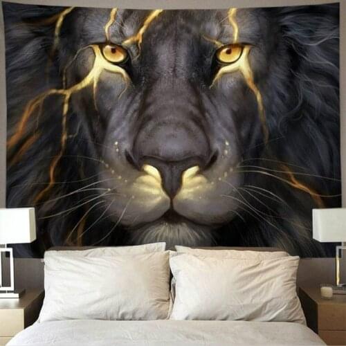 Cool Gold Lion King Tapestry Hippie Wall Art Hanging Cloth Home Decor Extra Tablecloths for Bedroom Living Room decoration mural