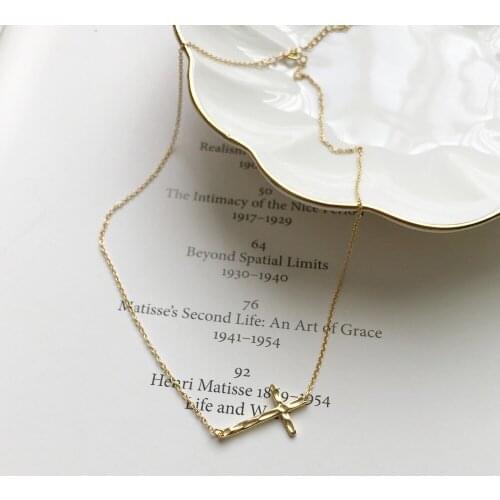 L&P Genuine 925 Sterling Silver Necklace Elegant Golden Color Cross Pendant Anniversary Party Jewelry For Women Gifts