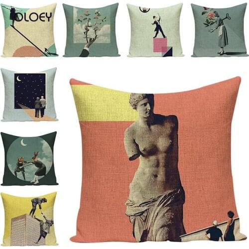 Creative Human Body Print Linen Pillowcase Fashion Cushion Cover Home Bedroom Decorative Pillowcase Soft and Comfortable 45x45cm