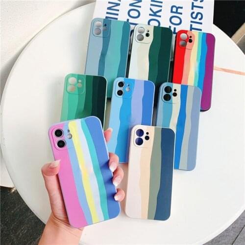 Straight Edge Soft Rainbow Phone Case For iPhone 11 12 Mini Pro Max XS X XR 7 8 6 6S Plus SE Internet Celebrity Trend Cute