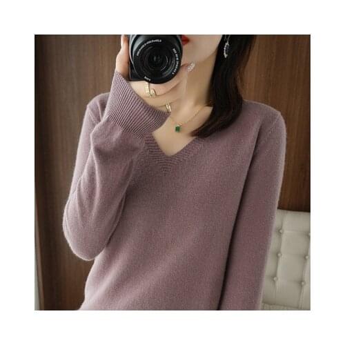New 2021 Spring Autumn Pullovers Sweater Women V Neck Long Sleeve Knit Top Candy Colors White Pink Ladies Casual Knitted Jumpers