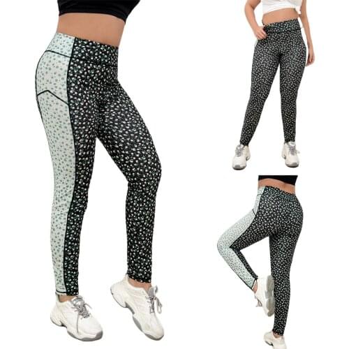 2021 Casual New Large-size Color-blocking Stitching High Flexibility Yoga Pants-print Color Female Fashion