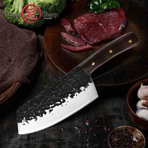 6.7'' Butcher Knife Chinese Handmade Forged Hammer Kitchen Knife Stainless Steel Meat Cleaver Vegetables Chop Knives Grandsharp
