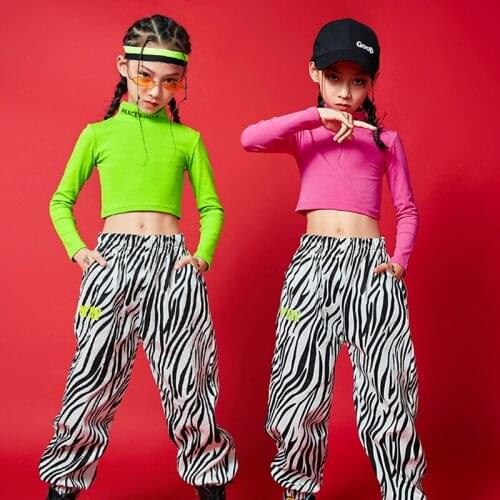 Hiphop Outfits Clothes Girls Fluorescent Green Zebra Pants Ghost Walk Jazz Costumes Stage Wear Dance Performance Clothing YS1175