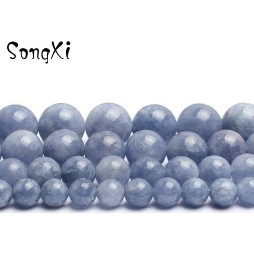 Wholesale Natural Blue Angelite Stone Round Loose Beads for Jewelry Making Diy Bracelet Necklace Pick Size 6/8/10/12mm 15 Inches